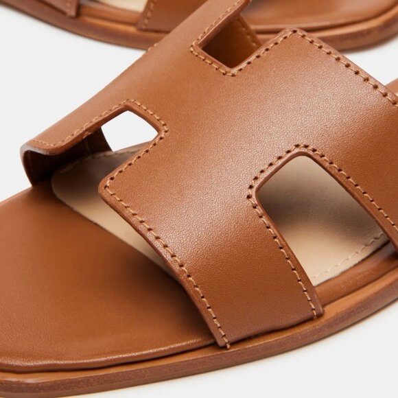 HADYN COGNAC LEATHER SLIDES - Picture 5 of 6